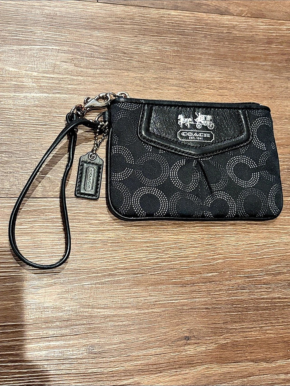 Coach Black Optic Signature Wristlet with Horse & Carriage Logo